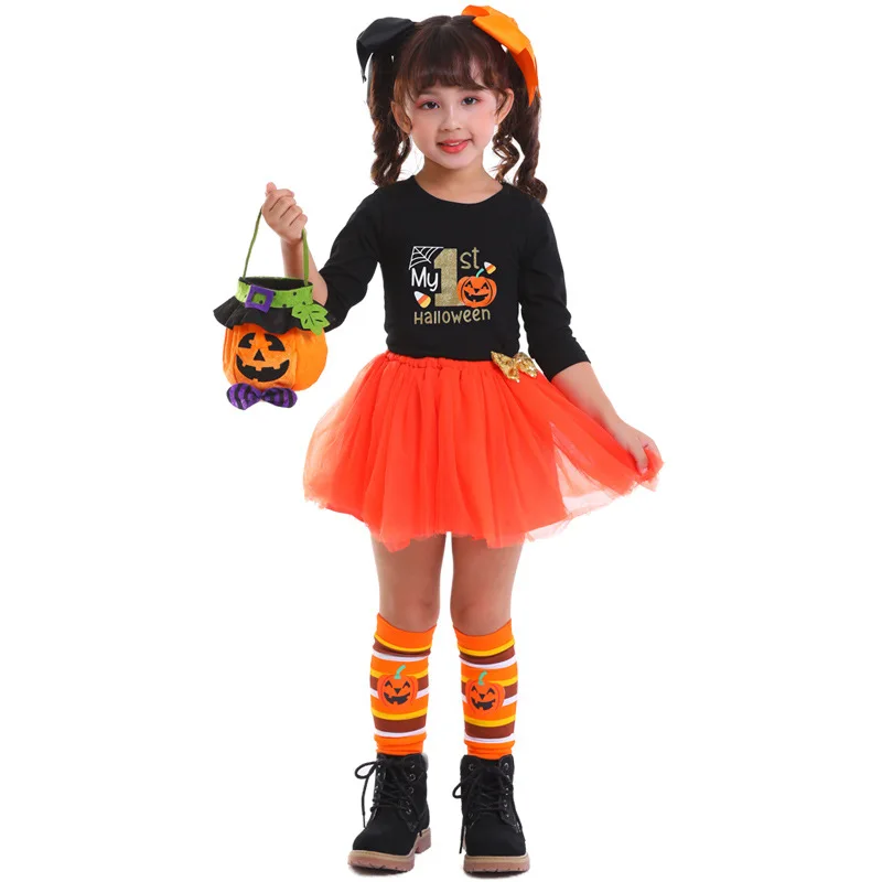 

New Arrival Pumpkin Elf Costume Cosplay Halloween Costume for Toddler Kids