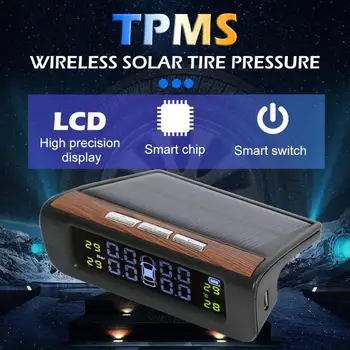

Solar Smart Car Digital Tyre Pressure Monitor System TPMS Tire Security Warning High Temperature Alert External sensors