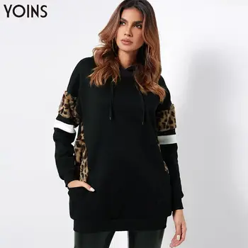 

YOINS 2020 Autumn Winter Women Hoodies Sweatshirts Leopard Print Pullover Long Sleeve Black Casual Female Fluffy Hooded Hoodie