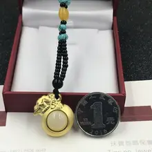 1 шт. 24 к Желтое золото и Хотан нефрит женщины деньги на удачу сумка кулон