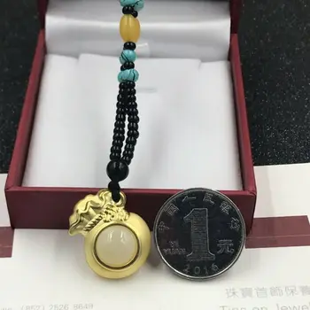 

1PCS 24k Yellow Gold & Hetian Jade Nephrite Women Luck Money Bag Pendant