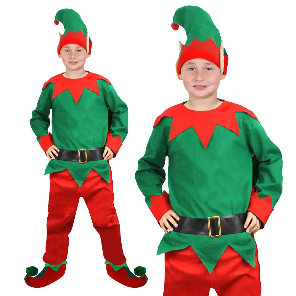 Elf Costume Kids Boys Christmas Fancy Dress Santa Xmas Helper outfit S
