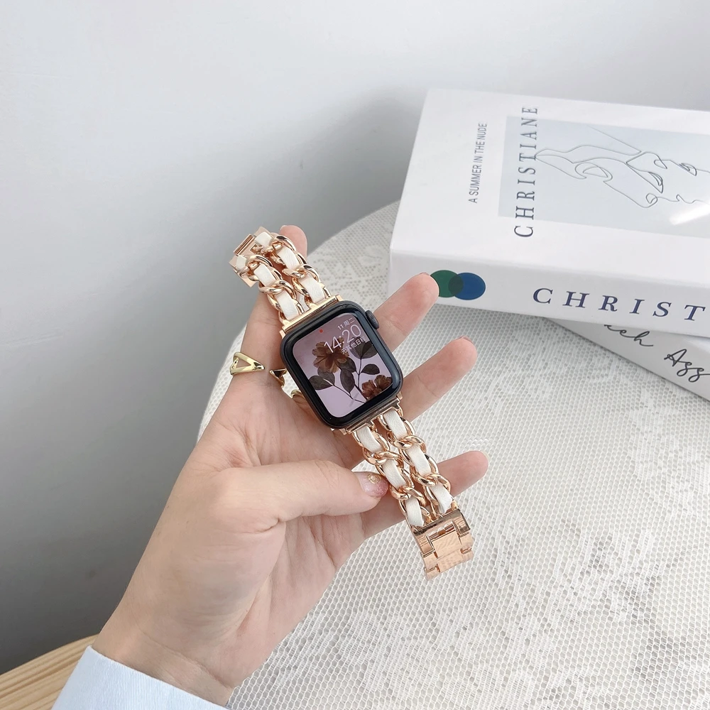 

Women Metal Chain Stainless Steel Bracelet Strap for Apple Watch Band 40/44mm 42/38mm Belt for iWatch SE7 6 5 4 3 2 1 41mm 45mm
