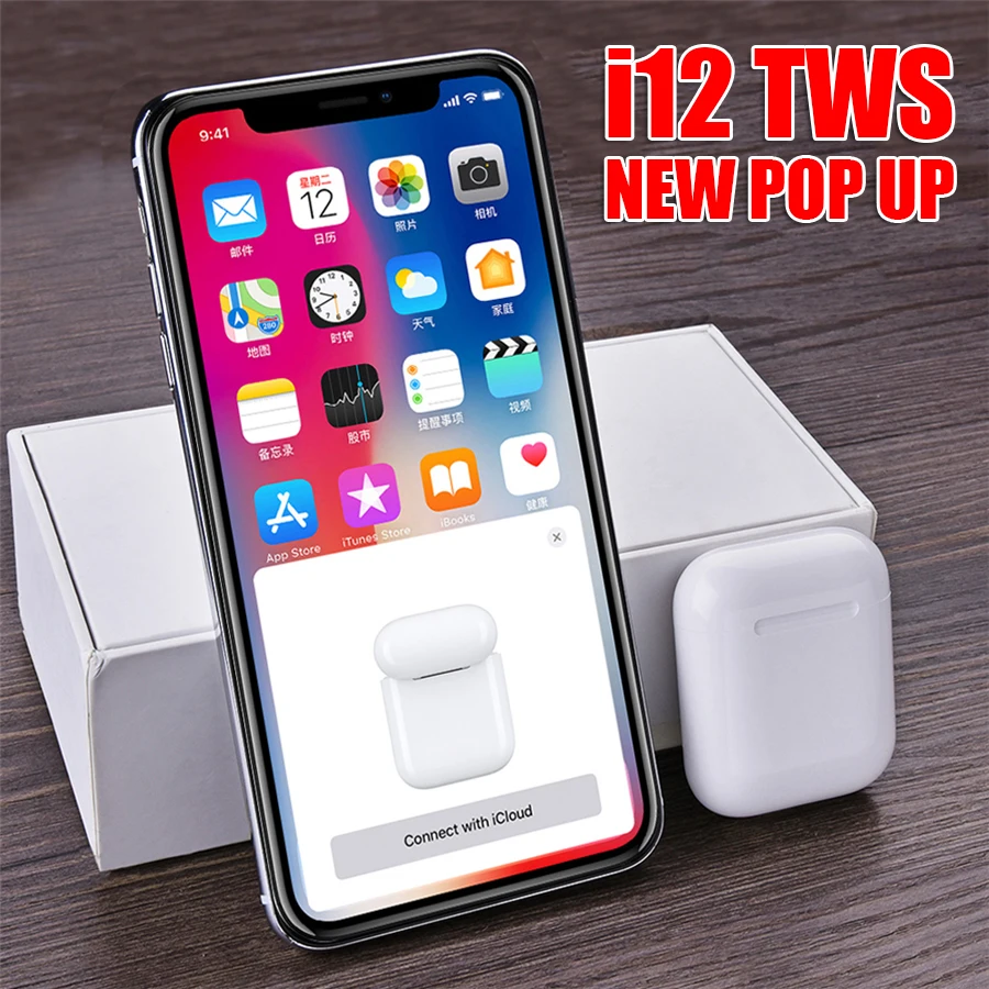 

2019 New i12 TWS Bluetooth Earphones Wireless Headset 6D Hifi Touch Control Earbuds Pop Up tws i12 i12tws not i80 i30 i10 i7s