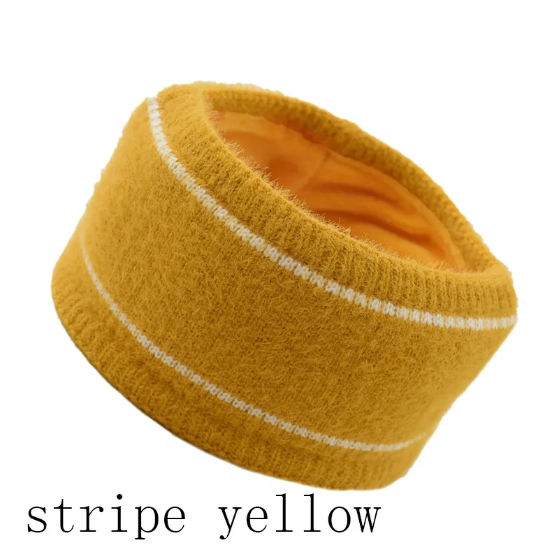 stripe yellow Зимняя Толстая Теплая повязка для волос, Женская повязка на голову с леопардовым принтом, эластичный тканый обруч для волос, тюрбан, Теплый головной убор для девочек - Цвет: stripe yellow