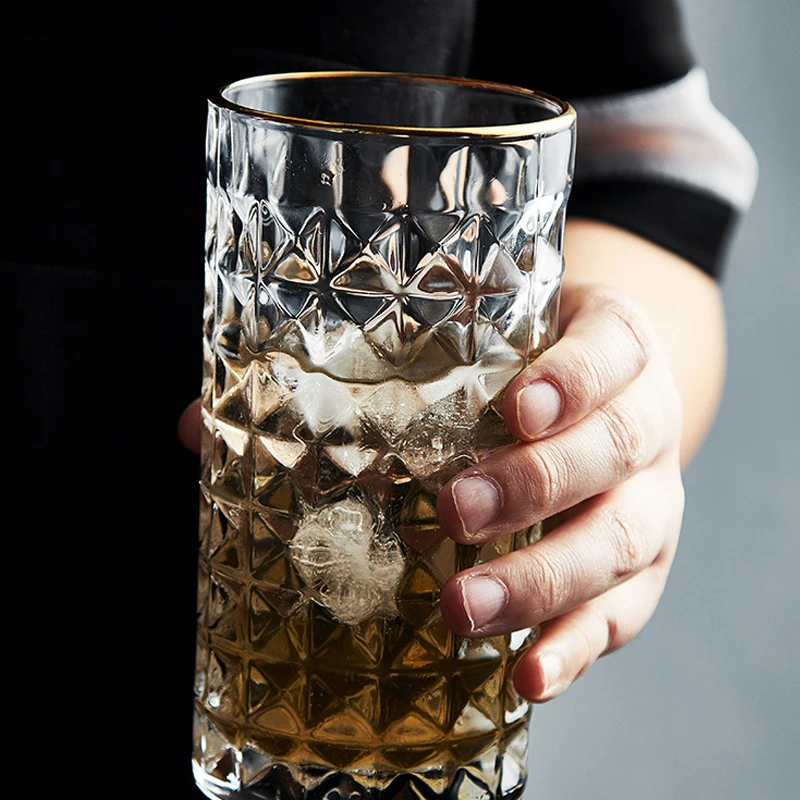 

Nordic style Whiskey beer mug crystal diamond glass gold rim coffee milk teacup home bar drink mugs transparent wine glass