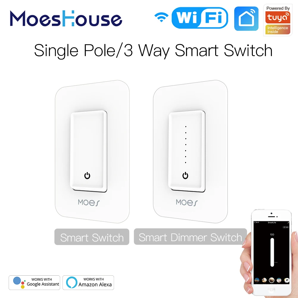 

Tuya WiFi Smart Dimmer Light Switch Voice Control with Alexa Google Home Smart Life App Control Single Pole 3 Way Smart Home