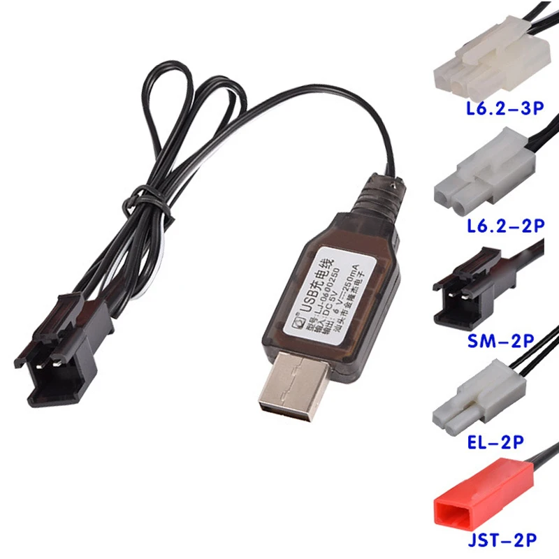 

6V Charger Ni-Cd/Ni-Mh Battery Charger with EL-2P/JST-2P/L6.2-2P/SM-2P For toys RC car ship Robot Spare Parts