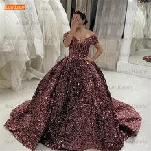 

Gorgeous Purple Wedding Dresses 2021 robe de mariée Lace Up Paillette Sequins Ball Gown Bride Dress Custom Made vestido de noiva