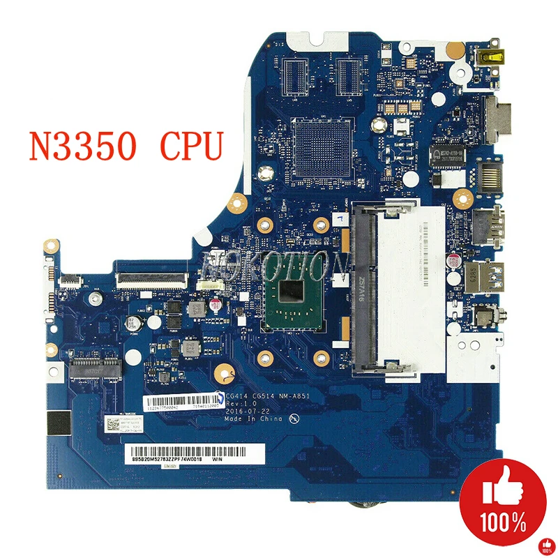 Материнская плата NOKOTION CG414 CG515 NM-A851 5B20M52763 для ноутбука Lenovo IdeaPad 310-15IAP процессор N3350 |