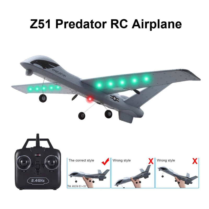 Najtaniej RC samolot samolot Z51 20 minut Fligt czas szybowce 2.4G latający Model z LED ręcznie rzucanie Wingspan pianki zabawki samoloty prezenty dla dzieci