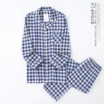 

NEW Couple Cotton Pajamas Pyjamas Suit Classic Plaid Long Sleeve Home Wear 2PCS Shirt&Pant Sleep Set Loose Lover Sleepwear