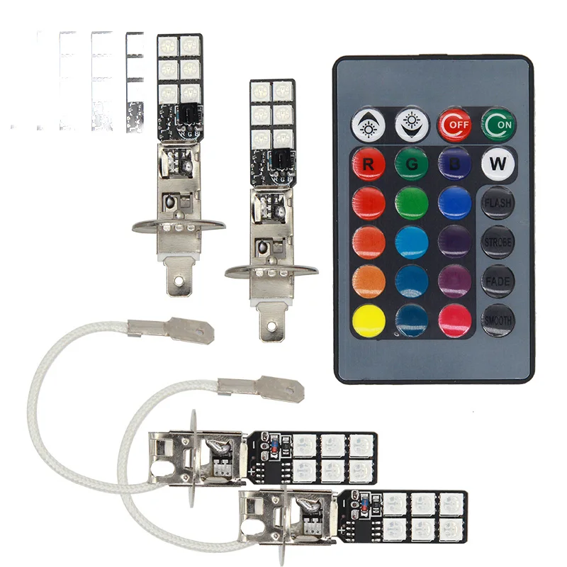 2 шт. светодиодный RGB налобный фонарь 5050 светодиодный 12SMD RGB рулевые фары Противотуманные фары дневного света с пультом дистанционного управления VS998
