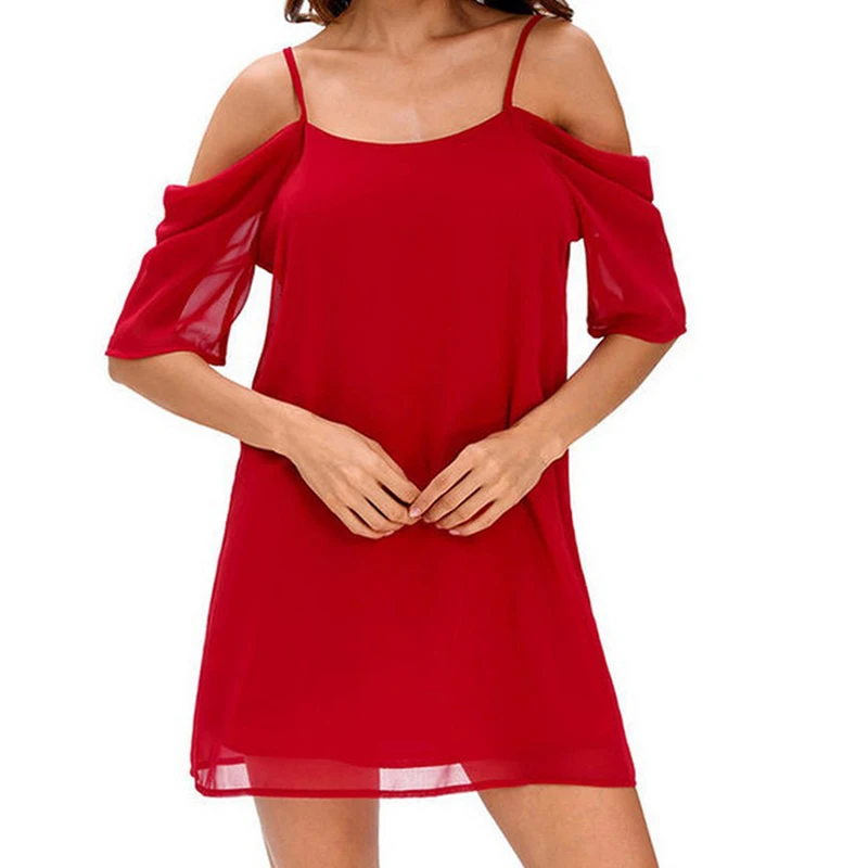 Весенне-летнее женское шифоновое платье с коротким рукавом и открытыми плечами