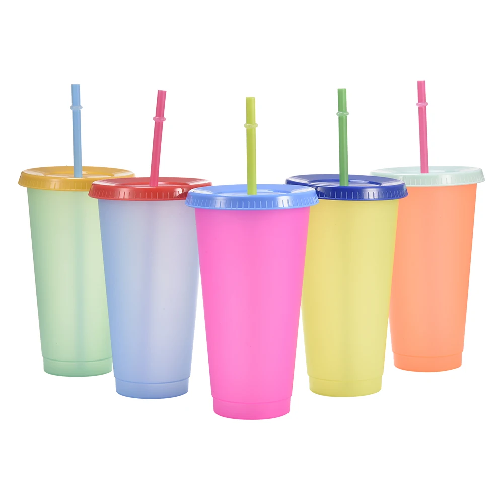 5pcs Color Changing Cups Cold Beverage Cups Tumblers with Lids & Straws 