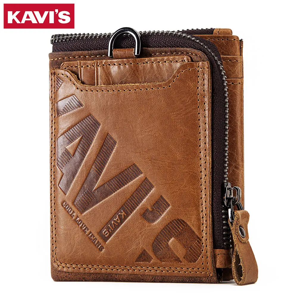 Coin Purse Wallet Men KAVIS 100%Genuine-Leather Card-Holder PORTFOLIO Money-Perse Vintage