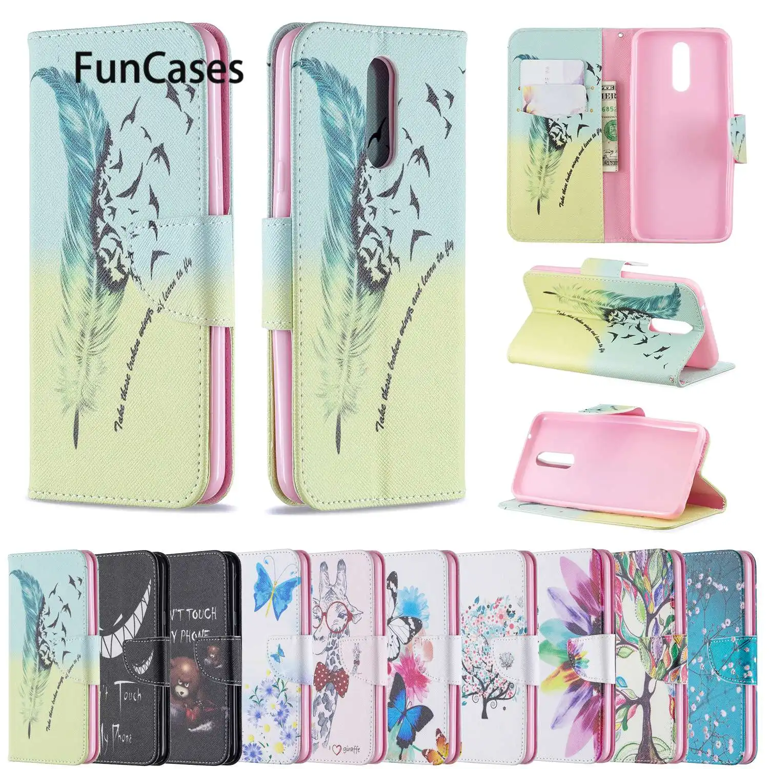 Cover Per Smartphone Per Carcaso Lg Stylo 5 Custodia Con Motivo Esotico Per Lg Estojo K40 K50 Custodia Portafoglio Flip Case Etui Pouzdra Feather