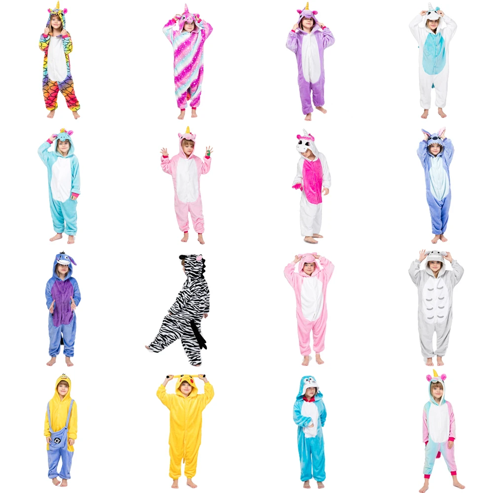 

Kigurumi Children's Pajamas for Boys Girls Unicorn Pajamas Flannel Kids Stich Pijamas Set Animal Sleepwear Winter Onesies 4T-12T