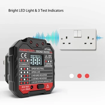 Probador de enchufe con pantalla Digital, Detector de comprobación de fase de polaridad, electroscopio multifunción, HT106B, HT106D, HT106E 1