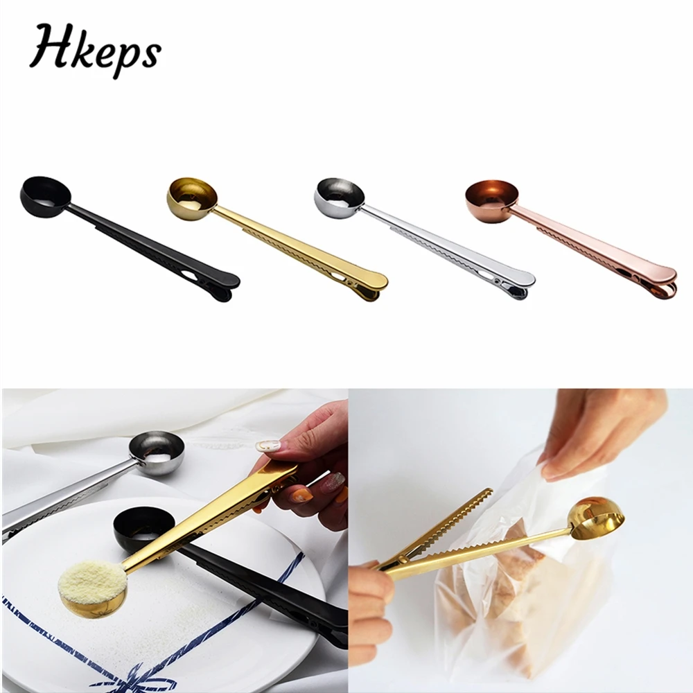

1pcs Stainless Steel Spoon With Bag Clip Ground Tea Coffee Scoop With Portable Bag Seal Clip Powder Measuring Tools For Kitchen