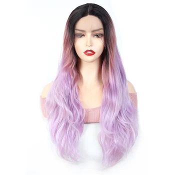 

X-TRESS Long Water Wave Wigs Mix Purple Middle Part Lace Ombre Wig Natural Wavy Synthetic Wig HighTemperature Fiber Hair