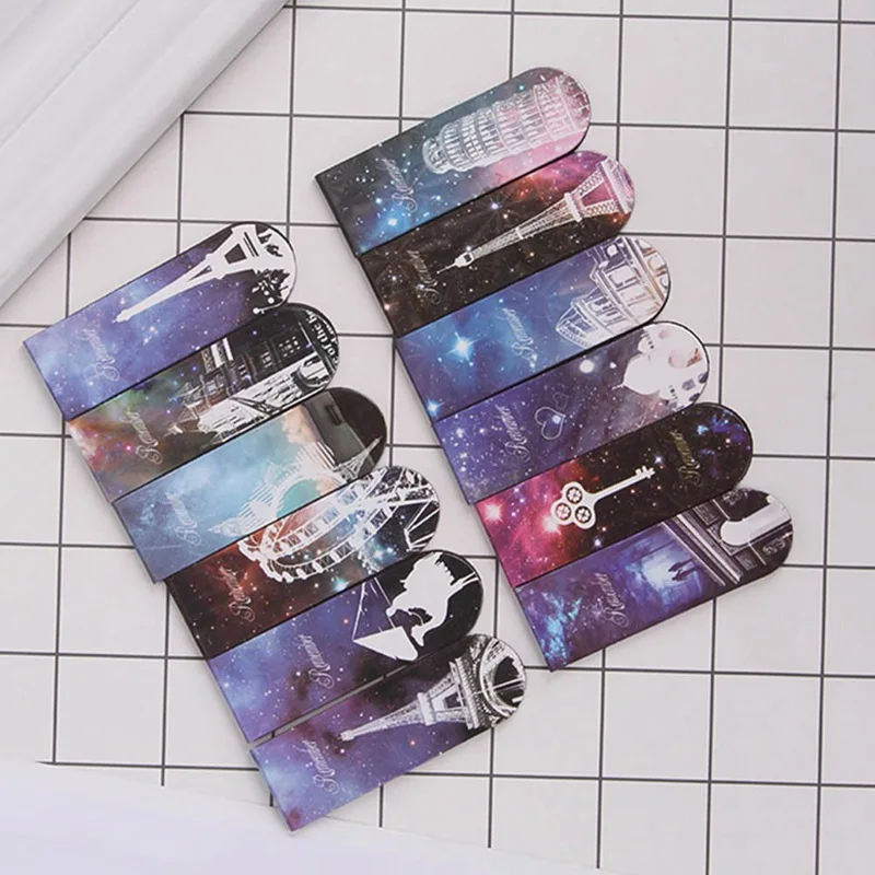 

6 pcs/lot Creative Cute Eiffel Tower Paper Bookmarks Beautiful Starry Sky Magnetic Book Marks Office School Supplies Stationery
