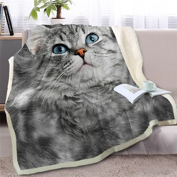 

CANIRICA Cat Blanket Bedspread 3D Animal Super Soft Throw Blanket Quilted Winter Comforters Mantas De Cama Home Decoration Gift