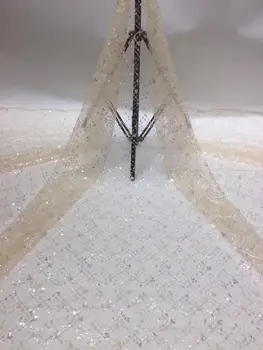 

White wedding dress sewing fabric charming African tulle Lace Fabric High Quality embroidered sequins Lace Fabric