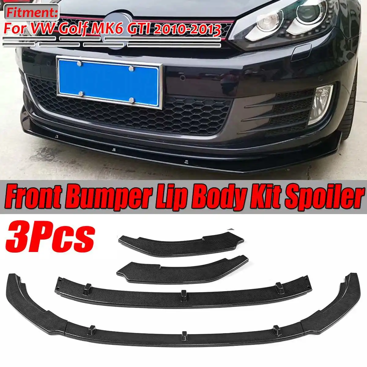 3 шт. передний бампер из углеродного волокна для VW Golf MK6 GTI 2010 2013|Амортизаторы| |