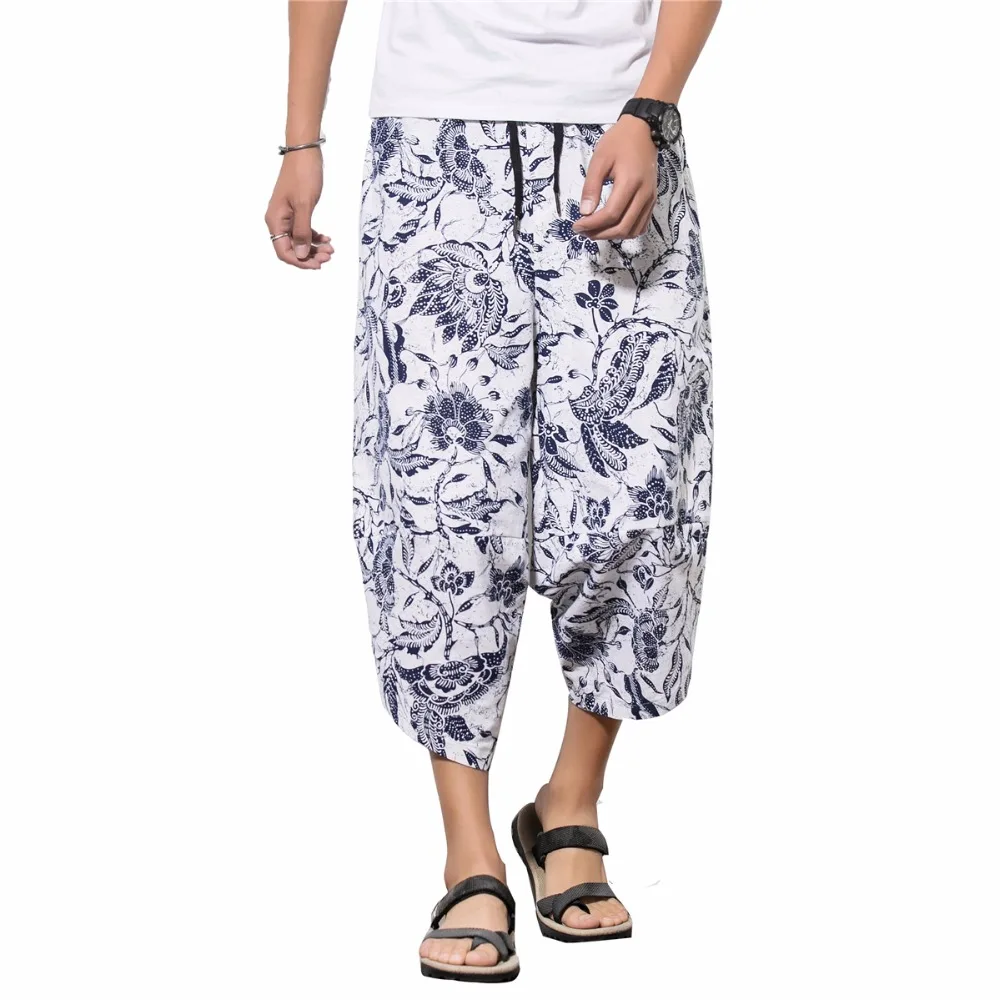 white 7 coloe Модные мужские свободные хлопковые льняные брюки, мужские летние пляжные штаны, штаны для путешествий, панковские шаровары, мужские укороченные брюки - Цвет: white 7 coloe