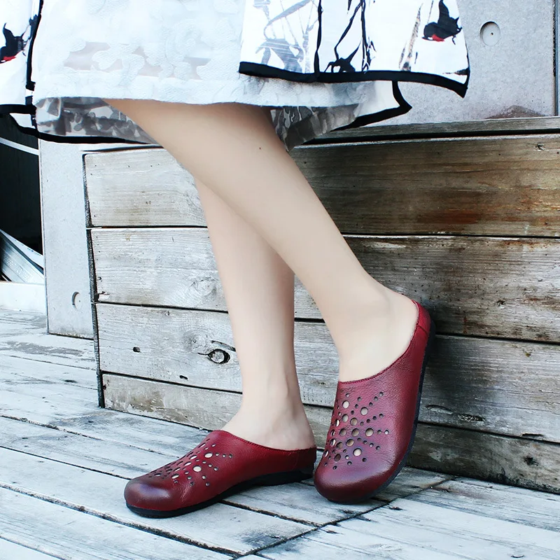 

2019 Spring New Style Retro Casual Sandals round-Toe Anti-slip Genuine Leather Slip-on Loafers