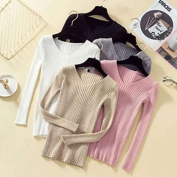 

Femme Sweaters Pullover Knit Sweater Women Winter Clothes Women Jumper V Neck Soft Rib Knitted Winter Tops Knitwear Pull