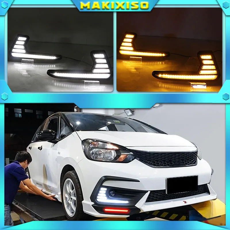 

Светодиодный дневные ходовые огни для Honda Jazz fit 2020 2021 светодиодный ные ДХО, противотуманные фары с функцией поворота, Стайлинг автомобиля