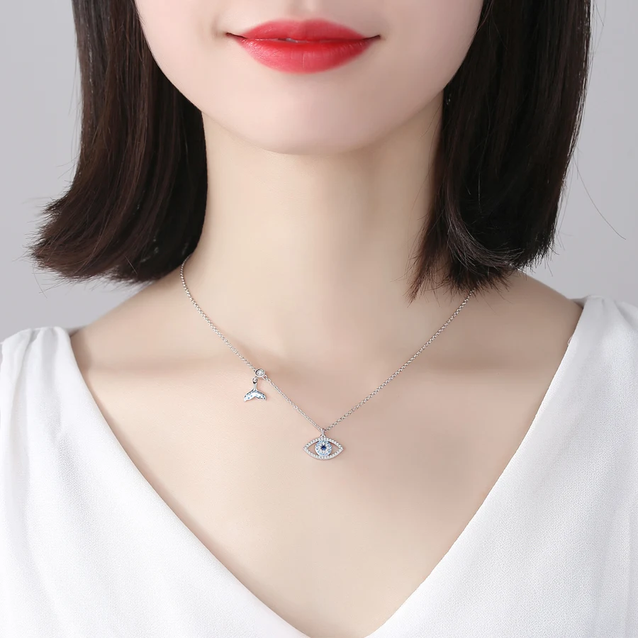 KALETINE Lucky Blue Eye Necklace 925 Sterling Silver Evil Eye Pendant Choker Fishtail Charms Necklace Jewelry Gift For Women Men - Image 5