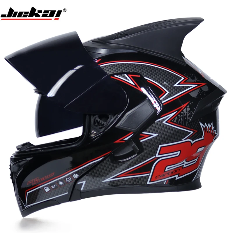 

Hot sale JIEKAI Flip Up Motorcycle Helmet Modular Moto Helmet With Inner Sun Visor Safety Double Lens Racing Full Face Helmets V