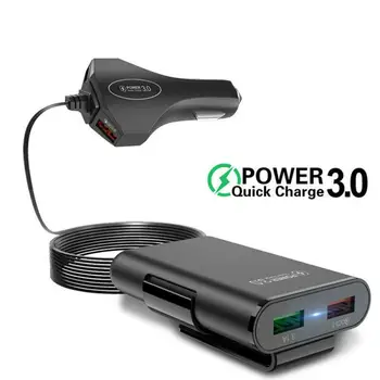 

4 Ports USB Car Charger QC 3.0 Quick Charge Car Charger 1.7M Extension Cable for mobile phone Samsung Xiaomi iPhone Accessories