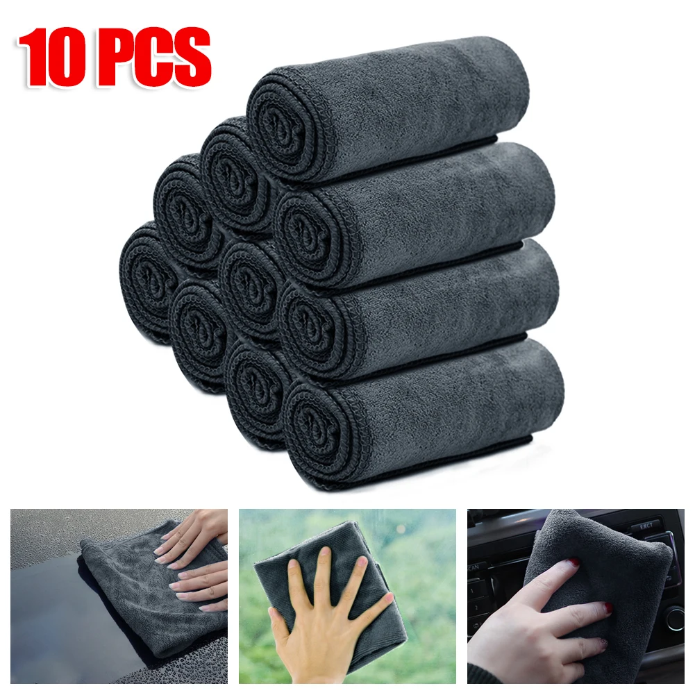 10PCS Black Car Care Polishing Wash Towels Microfibers Detailing Cleaning Soft Cloths Home Window 30x40cm | Автомобили и
