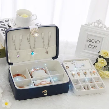 

Double Layer Jewelry Organizer PU Leather High Capacity Storage Box Earring Necklace Display Ring Box Girl Cosmetic Beauty Case