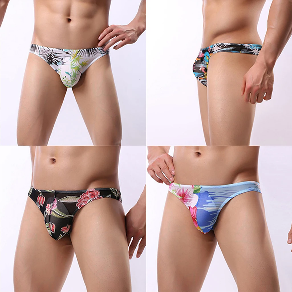 Men Low Rise G-string Floral Comfy Bikini Lingerie Underwear Thong Comfortable Backless Breathable Low Waist Underpants Briefs