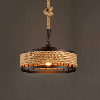 

Iron rope American industry loft chandelier creative headlight Restaurant Bar Cafe light dining room pendant lamp droplight