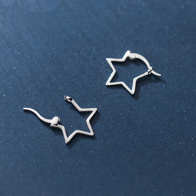 925 Sterling Silver Small Smooth Star Hoops Earrings Huggie Ear Rings Charm Fine Jewelry for Girl Lady | Украшения и аксессуары