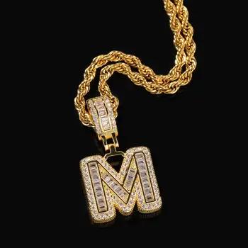 

Single Small Baguette Letter Pendant Necklace English Initial Letters Fashion Iced Out Cubic Zirconia Jewelry
