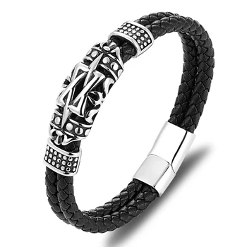 Leather Bracelets Stainless Steel Bracelets Black Rope Chain Fashion Wristband