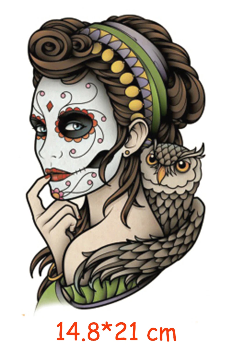 Waterproof Temporary Tattoo Sticker Halloween skull girl tatoo water transfer fake tattoos flash tatto Woman Man lady 14.8*21 cm
