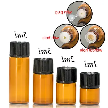 

540pcs/lot 1ml 2ml 3ml Drams Amber Glass Bottle With Plastic Lid Insert Brown Test Sample Glass Vials For Perfume Essential Oil