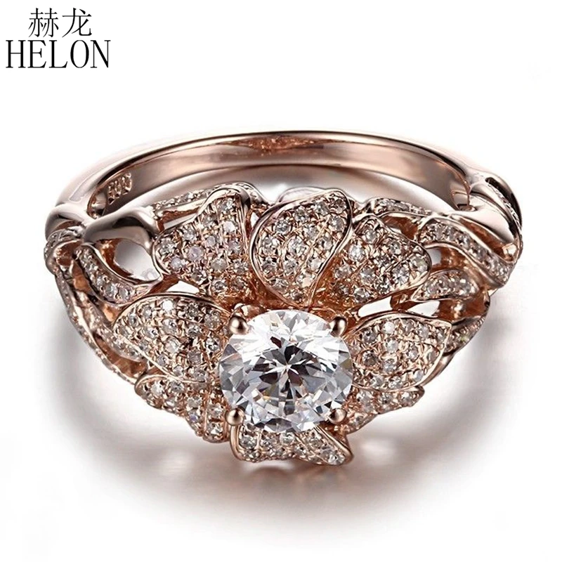 

HELON Moissanite Ring Real 14K White Gold 1.3ct VVS/DEF Color Lab Grown Diamond Moissanite Jewelry Women Engagement Wedding Ring