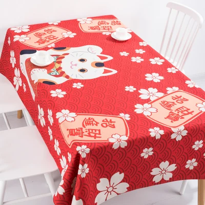 

New year fortune cat Japanese sakura coffee table cloth linen tablecloth cover towel thick antependium decoration round desk