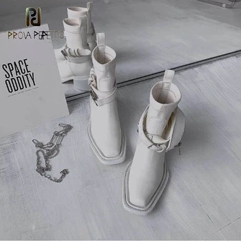 

White Martin Boots Female British Style Thick Heel 2020 New Autumn Winter Square Toe Fashion All-match Bag Low-heel Short Boots