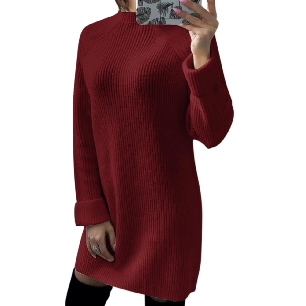 wine red Женские однотонные трикотажные платья-свитера, Модные свободные свитера с круглым вырезом, женские осенние сексуальные повседневные трикотажные однотонные шерстяные платья - Цвет: wine red