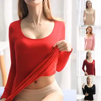 

Autumn Winter Thicken Woman Warm Underwear Seamless Elastic Top Long Johns Velvet Inside Thermal Slim Bottoming Tops 2020 New H1